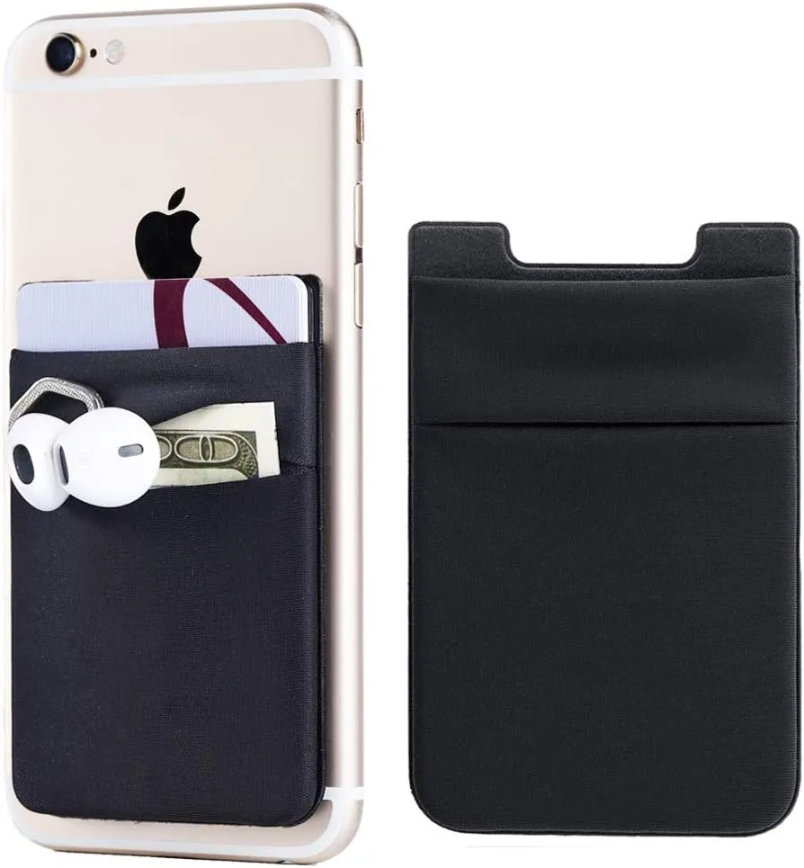2Pack Adhesive Phone Pocket,Cell Phone Stick On Card Wallet Sleeve,Credit Cards/ID Card Holder(Double Secure) with Sticker for Back of iPhone,Android and All Smartphones-Black