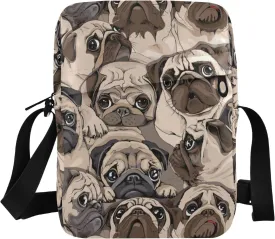 ALAZA Beige Pug Dog Art Crossbody Bag Small Messenger Bag Shoulder Bag with Zipper for Women Men