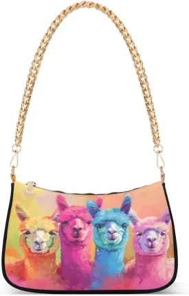 ALAZA Color Llama Alpaca Chian Shoulder Bag Handbags Tote Mini Clutch Purse Hobo Bag with Zipper Closure for Women