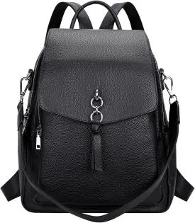 ALTOSY Women Leather Backpack Purse Fashion Convertible Ladies Shoulder Bag with Flap (S96 Classic Black)
