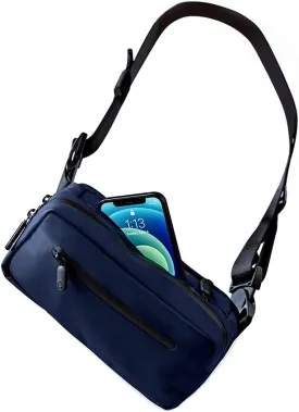 Ampere Side Pocket - Durable and Water Resistant 2L Travel Pouch Fanny Pack with RFID Blocking Sleeve, Tech Sling with Premium Materials, Multiple Compartments and Hidden Pocket (Navy)