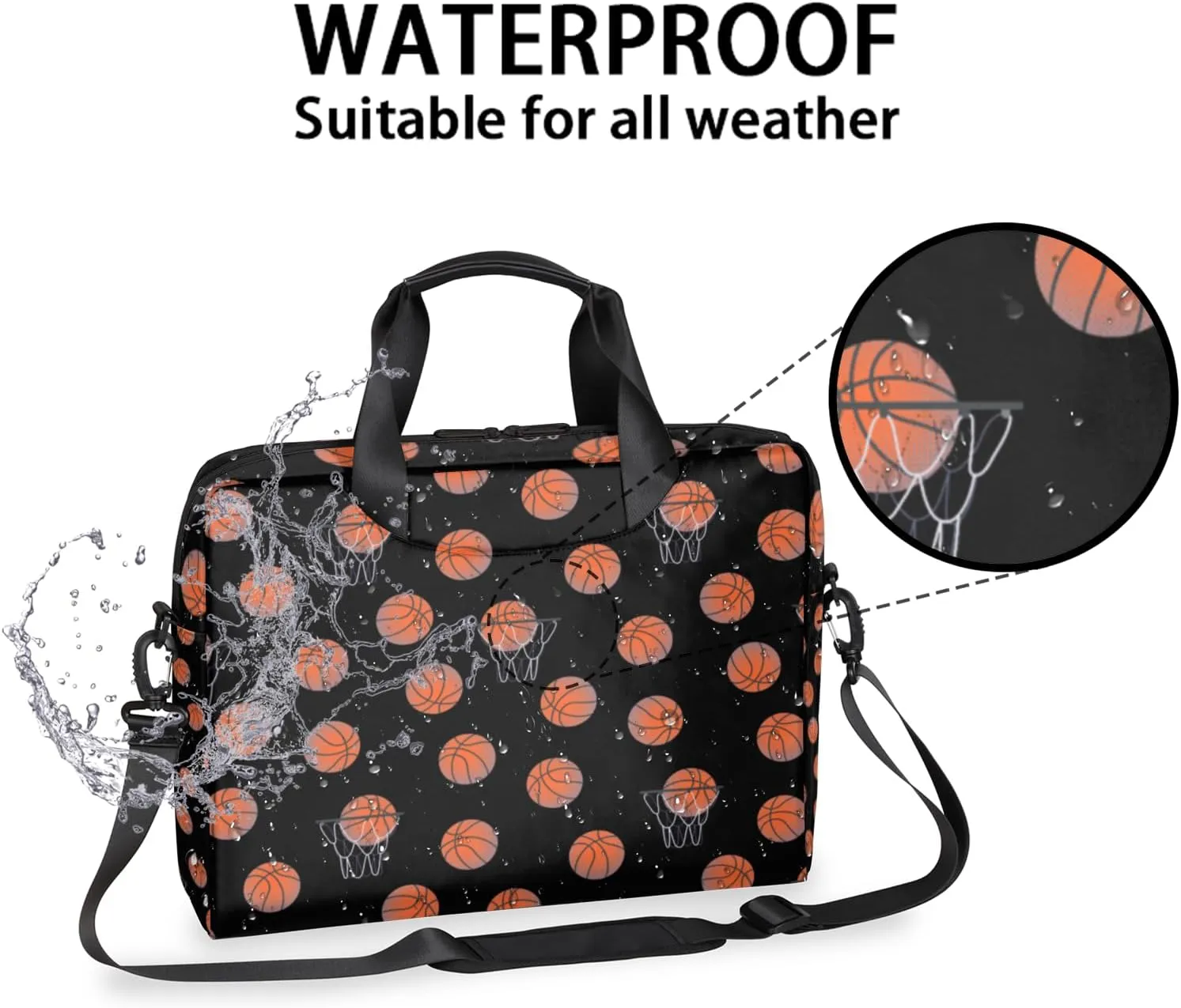 Basketball 14 15 15.6 inch Laptop Briefcase Shoulder Bag Black Waterproof Travel Laptop Sleeve Case Work Computer Cover Carrying Bag