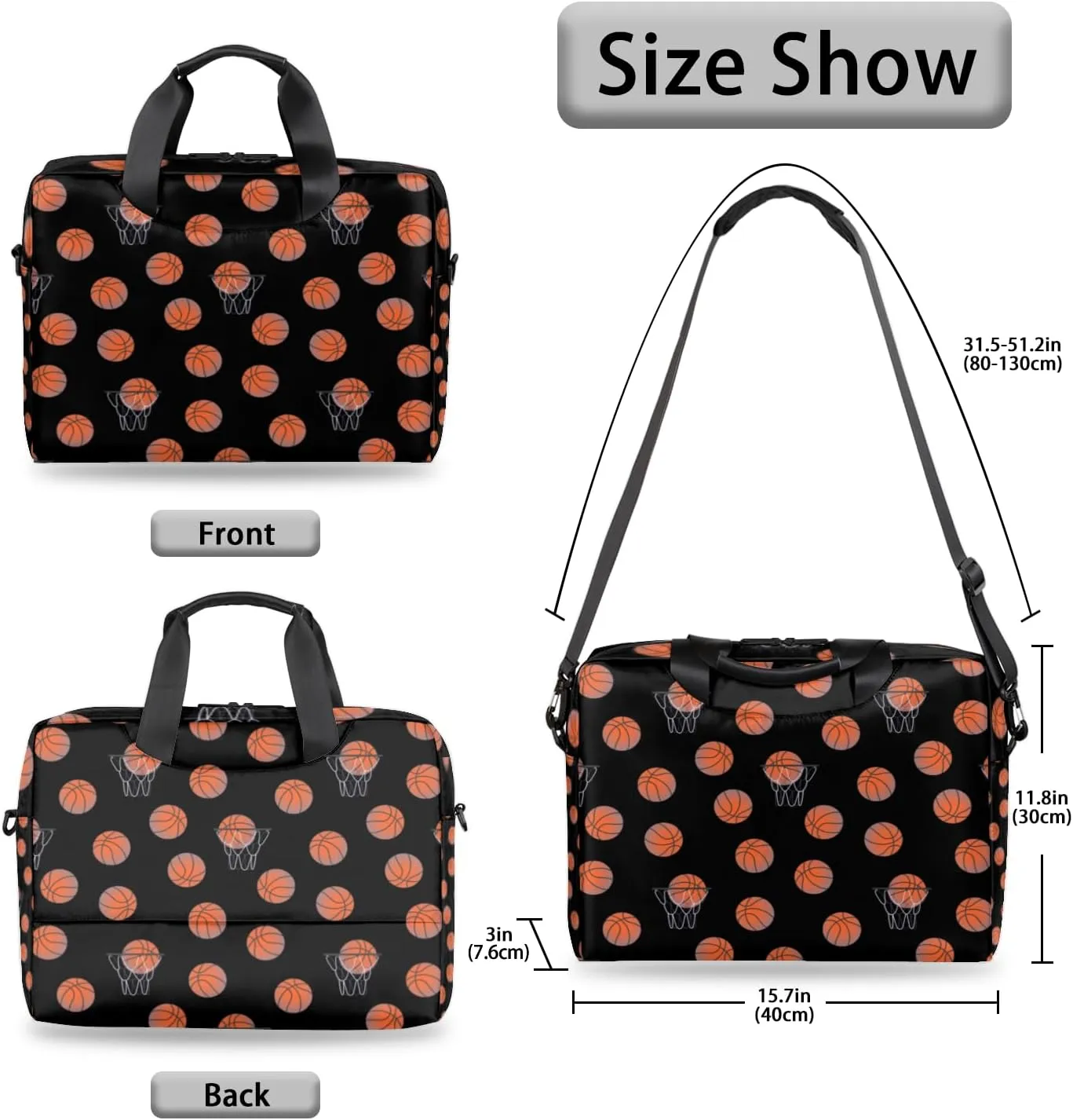 Basketball 14 15 15.6 inch Laptop Briefcase Shoulder Bag Black Waterproof Travel Laptop Sleeve Case Work Computer Cover Carrying Bag