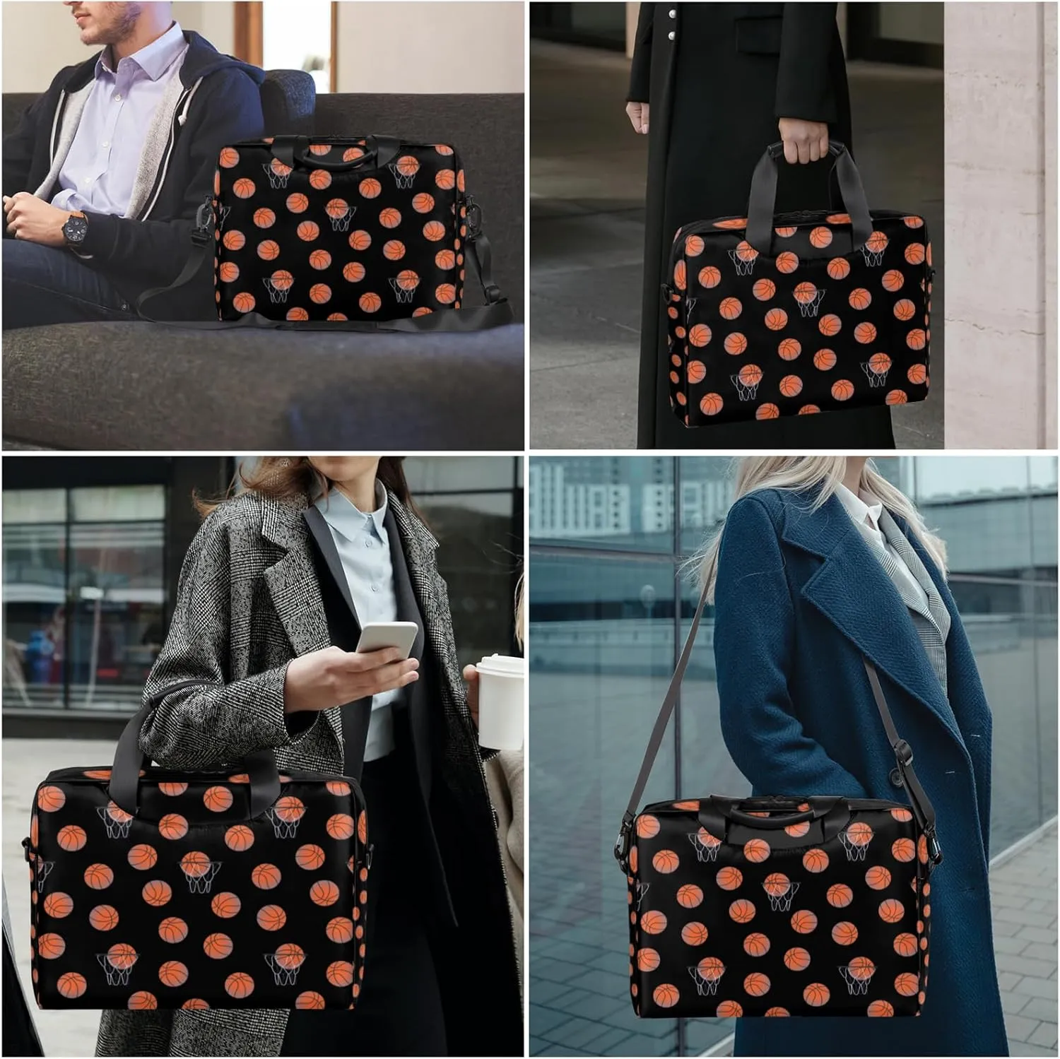 Basketball 14 15 15.6 inch Laptop Briefcase Shoulder Bag Black Waterproof Travel Laptop Sleeve Case Work Computer Cover Carrying Bag