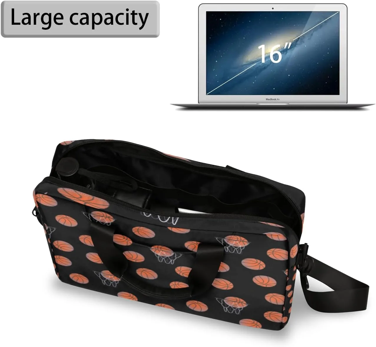 Basketball 14 15 15.6 inch Laptop Briefcase Shoulder Bag Black Waterproof Travel Laptop Sleeve Case Work Computer Cover Carrying Bag