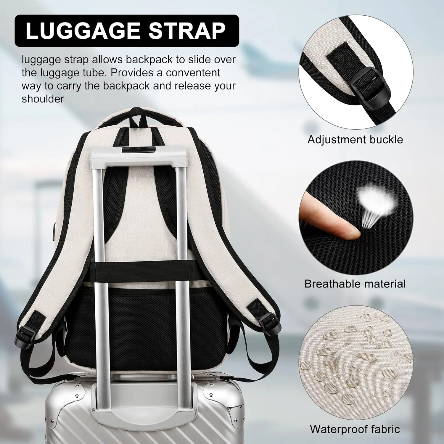 Beige Backpack for School, School BackPack for Teens, Boys and Girls, with 15.6 inch Laptop Bookbag for College High School, Large Computer Back Pack with Compartments for Men & Women