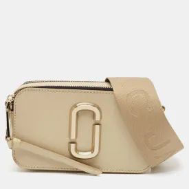 Beige Patent Leather Snapshot Camera Crossbody Bag