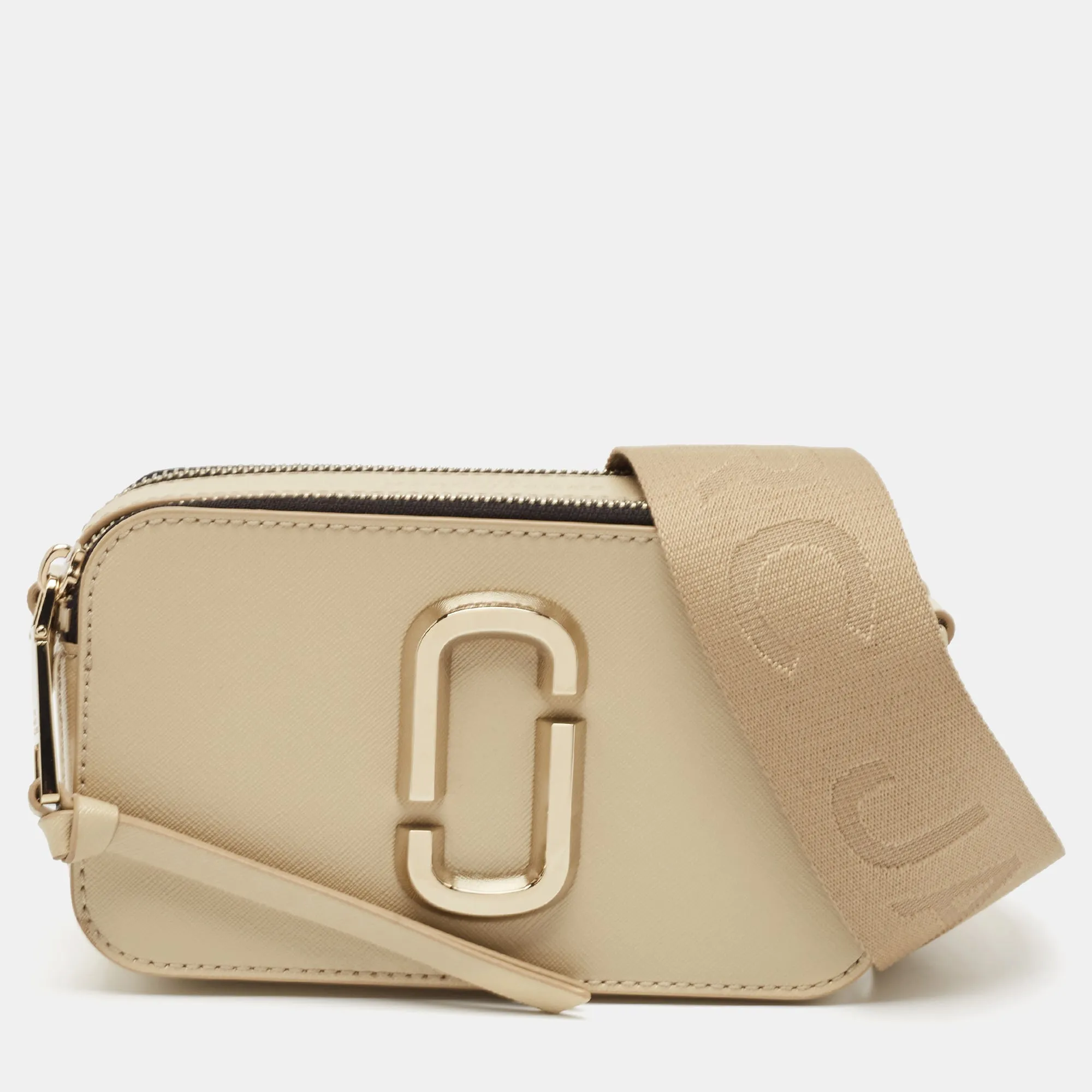 Beige Patent Leather Snapshot Camera Crossbody Bag