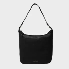 'BIANCA' Black Pebble Grain Leather Slouchy Hobo Bag