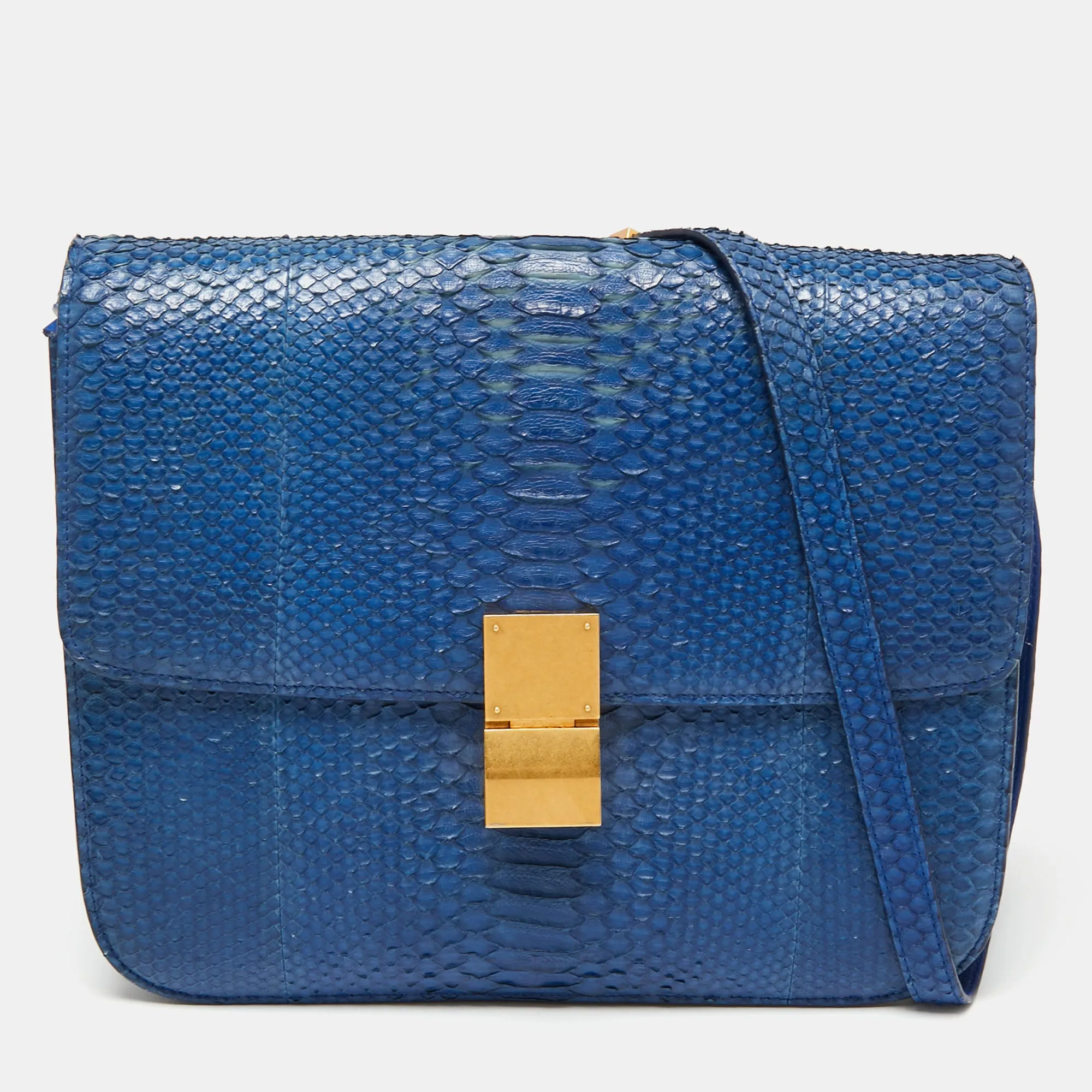 Blue Python Large Classic Box Shoulder Bag