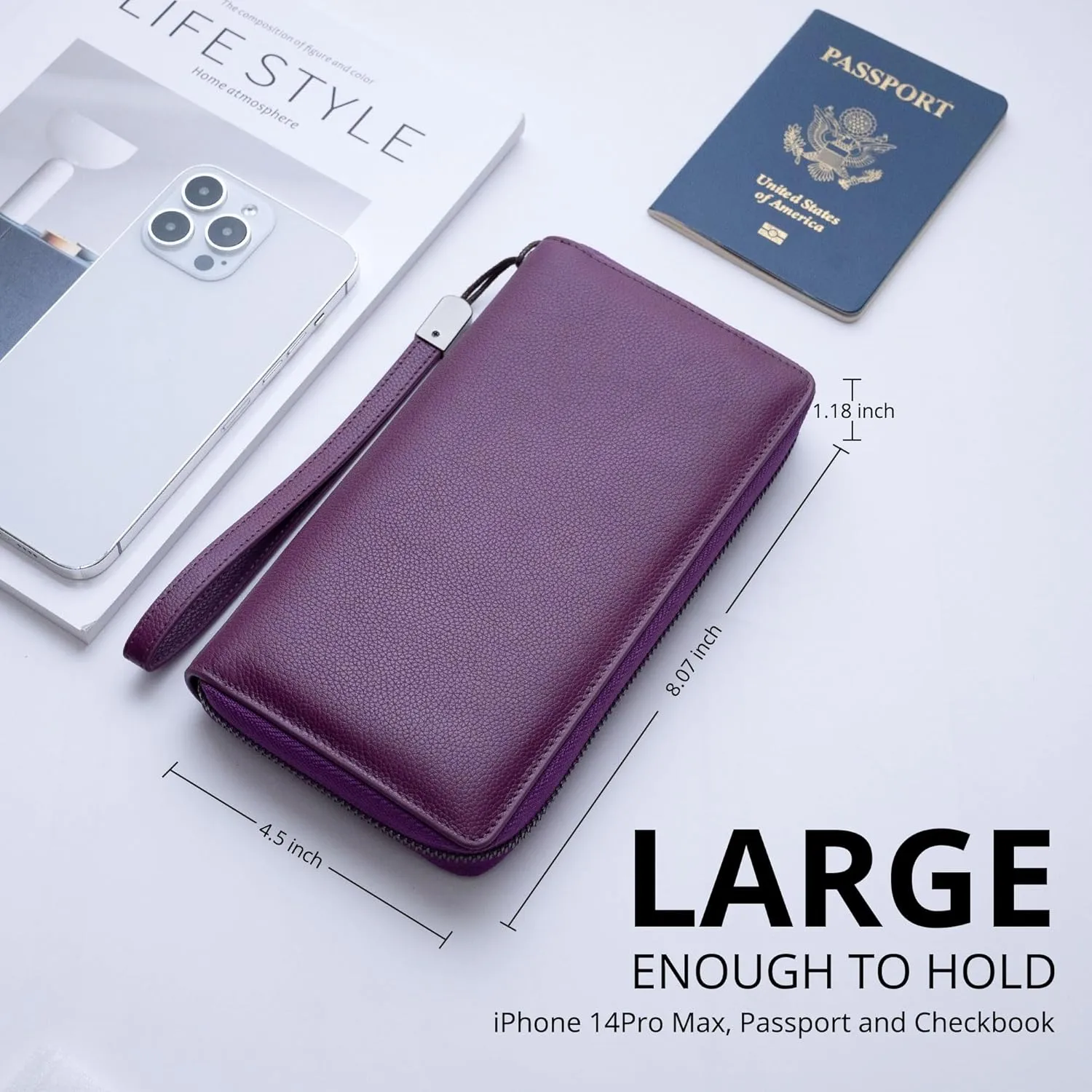 Bveyzi Women RFID Blocking Wallet Leather Zip Around Phone Clutch Large Capacity Ladies Travel Purse Wristlet