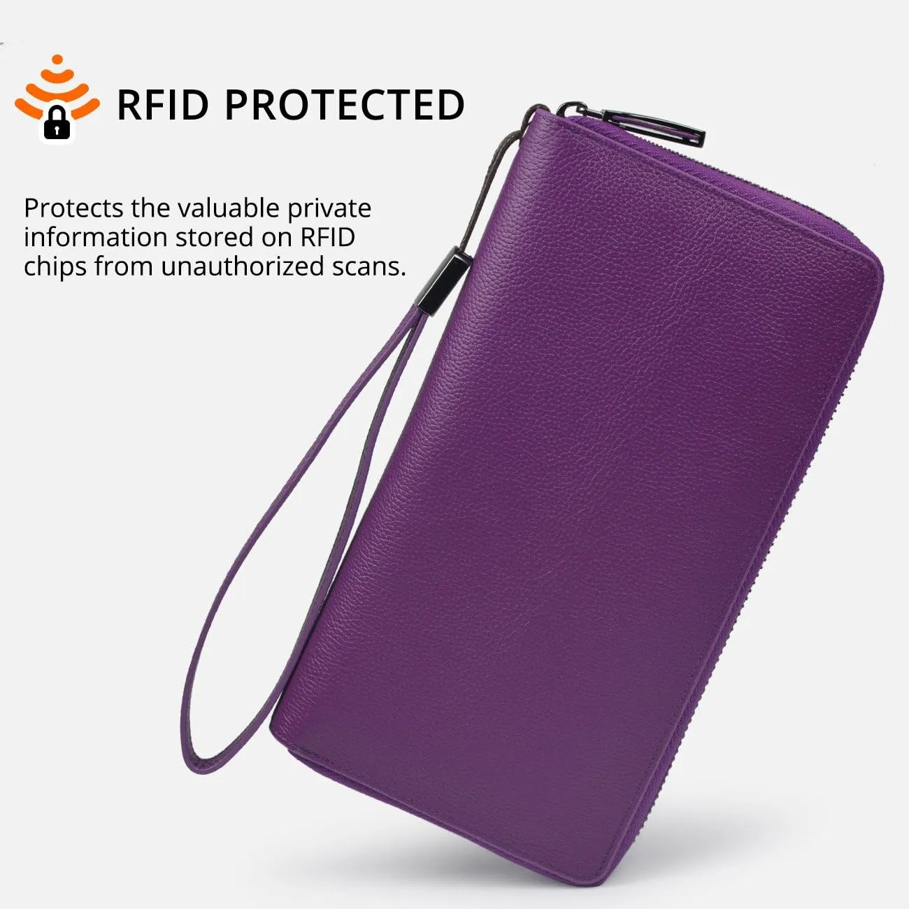 Bveyzi Women RFID Blocking Wallet Leather Zip Around Phone Clutch Large Capacity Ladies Travel Purse Wristlet