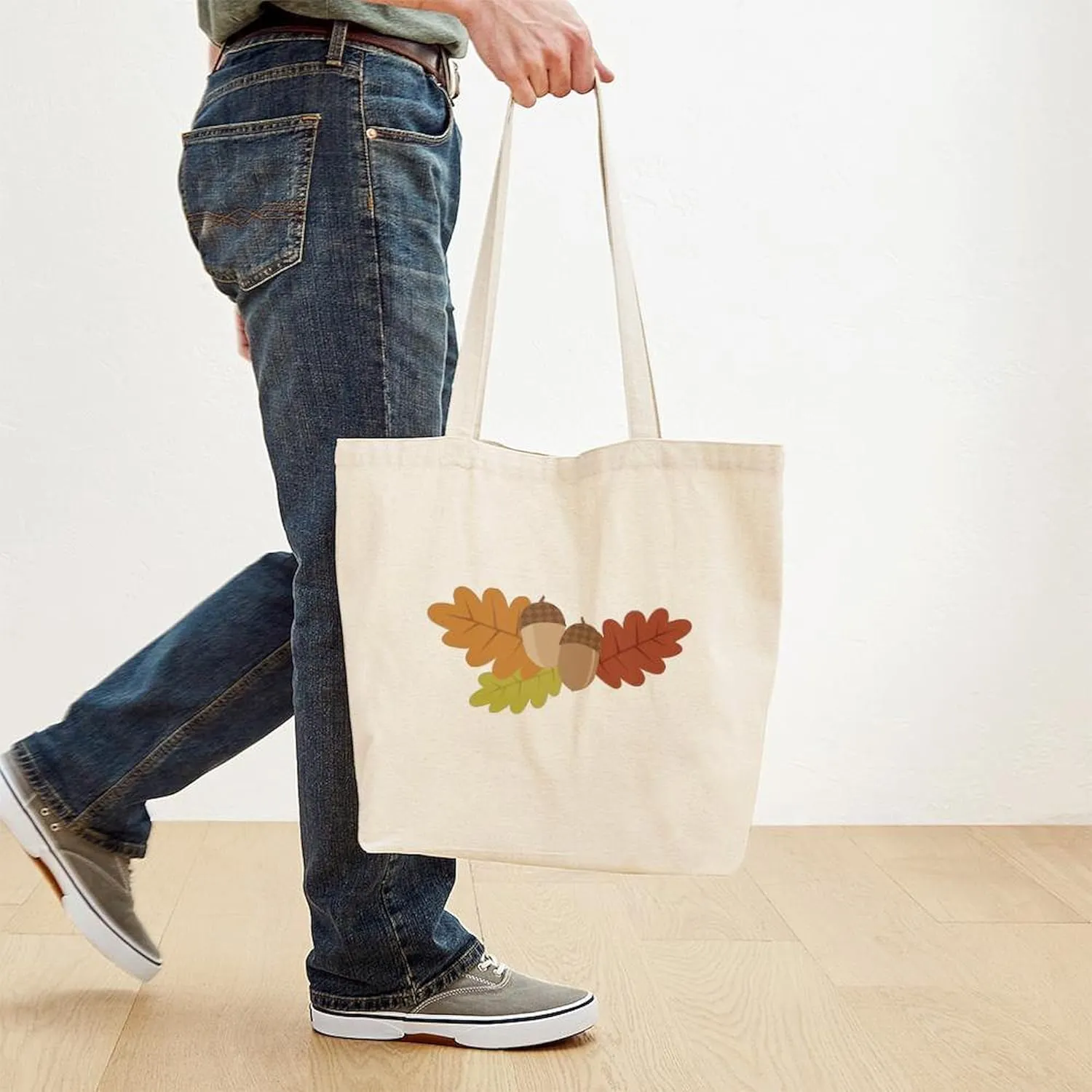 CafePress Acorn Leaves Tote Bag Reusable Natural Beige Canvas Shopping Bag