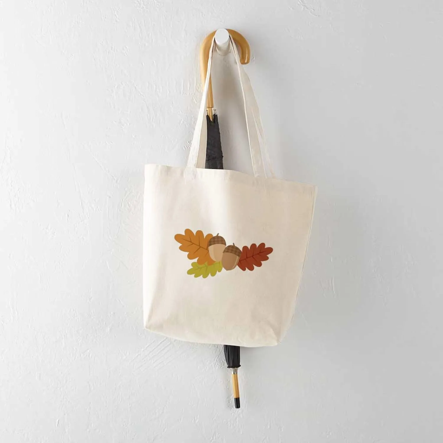 CafePress Acorn Leaves Tote Bag Reusable Natural Beige Canvas Shopping Bag