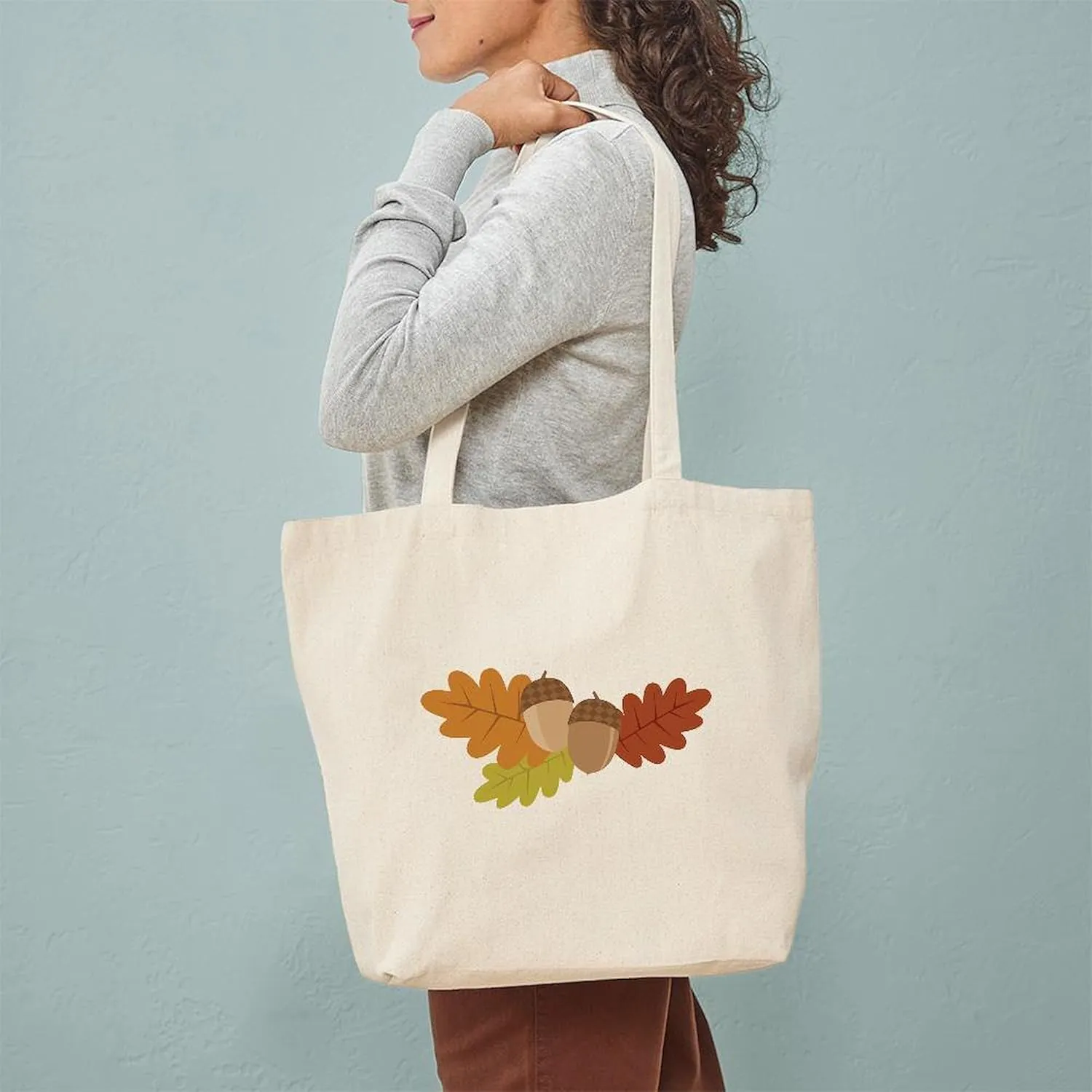 CafePress Acorn Leaves Tote Bag Reusable Natural Beige Canvas Shopping Bag