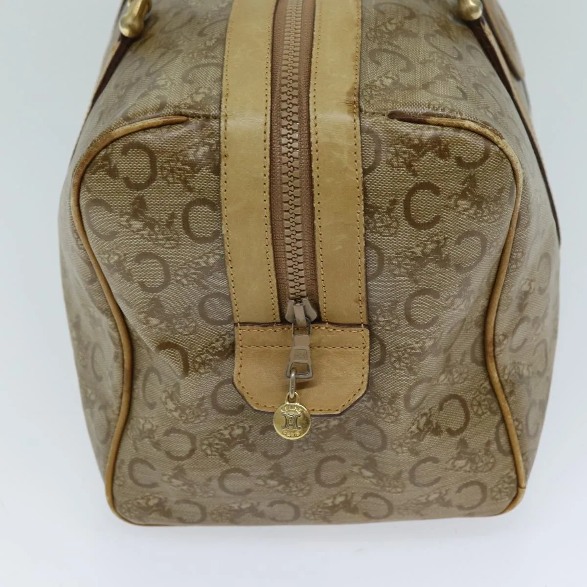 CELINE C Macadam Canvas Boston Bag Coated Canvas Beige Auth 72166