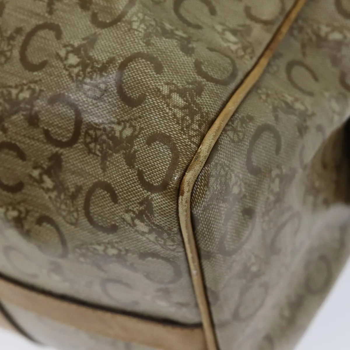 CELINE C Macadam Canvas Boston Bag Coated Canvas Beige Auth 72166