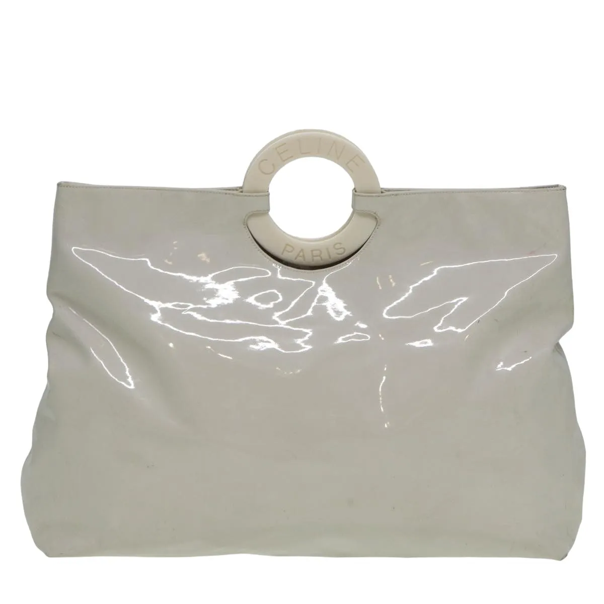 CELINE Circle Hand Bag Enamel White Auth 81830