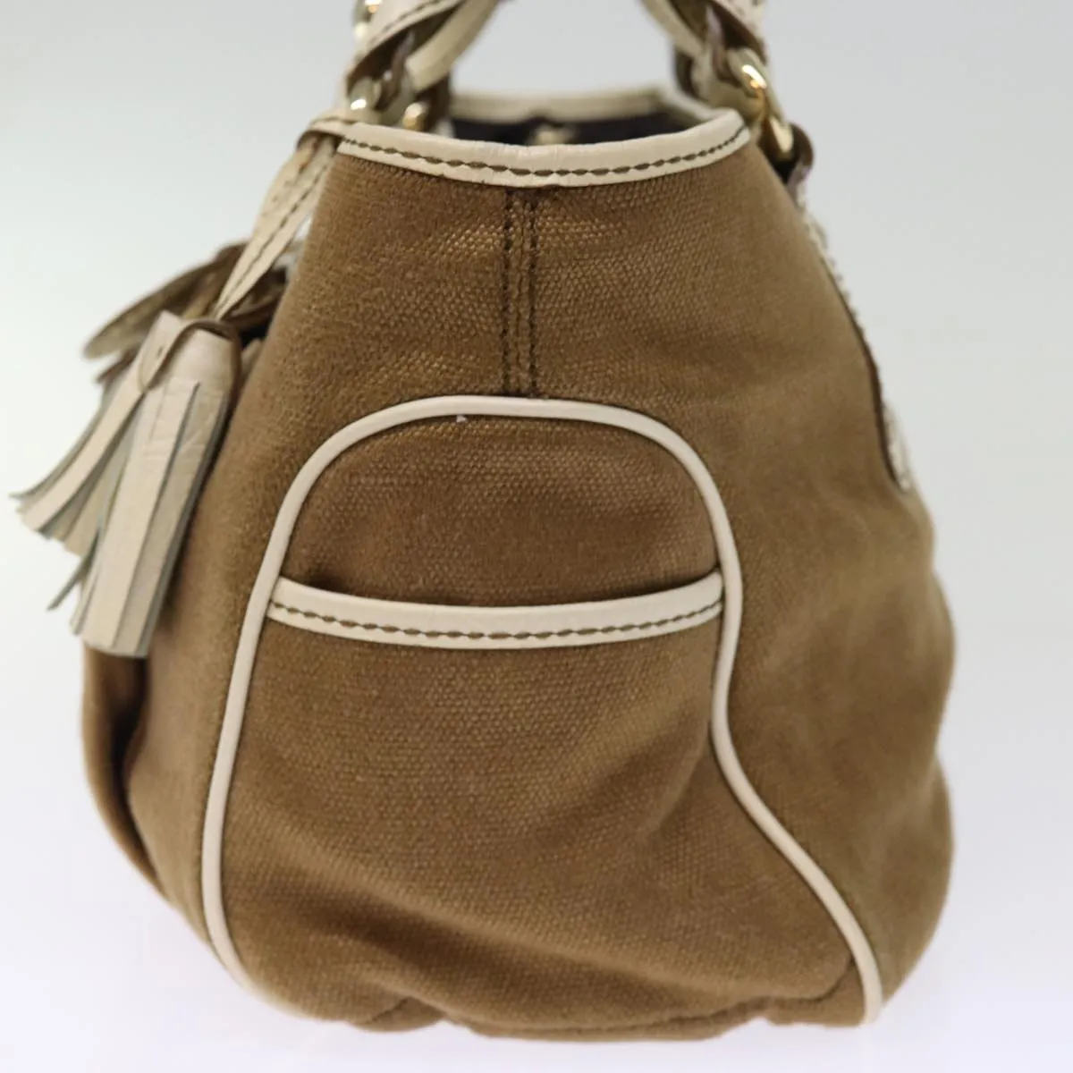 CELINE Hand Bag Canvas Brown Auth 75136