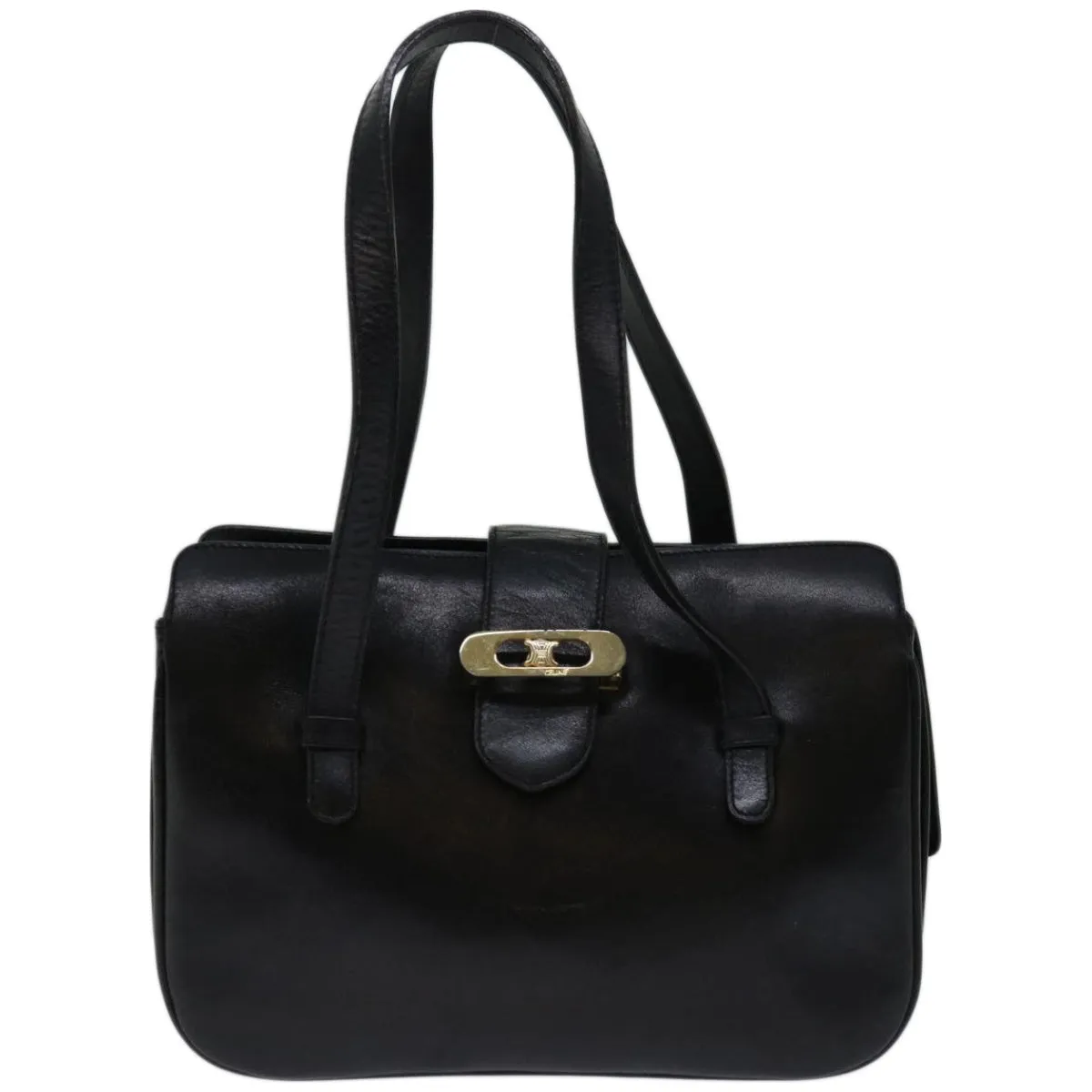 CELINE Hand Bag Leather Black Auth 68292