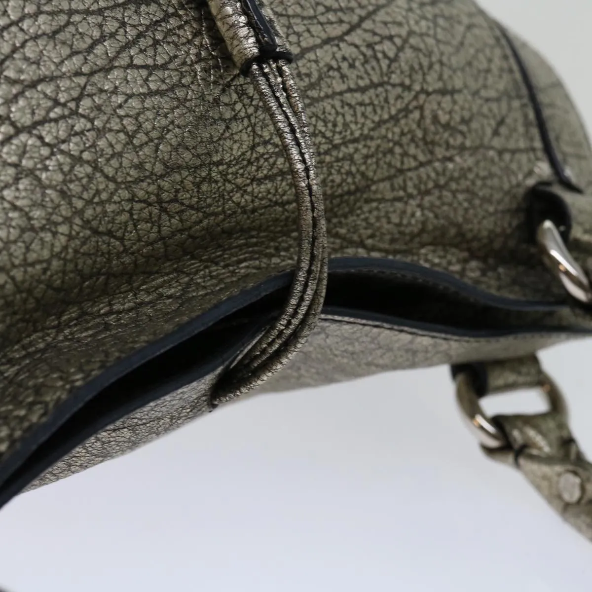 CELINE Hand Bag Leather Gold Auth 68608