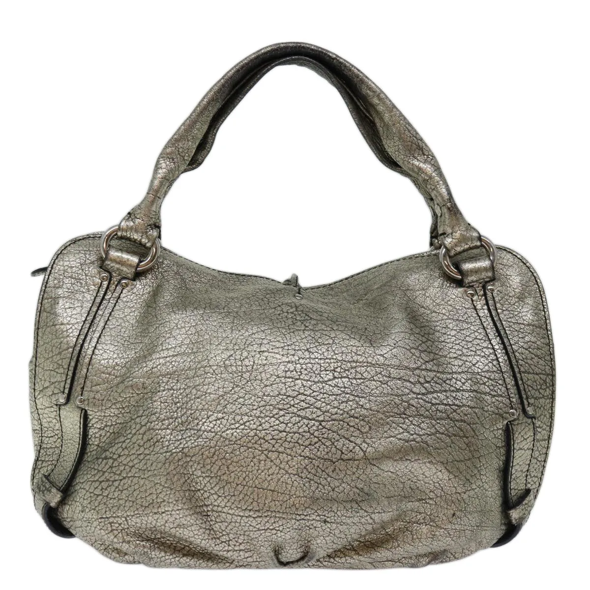CELINE Hand Bag Leather Gold Auth 68608