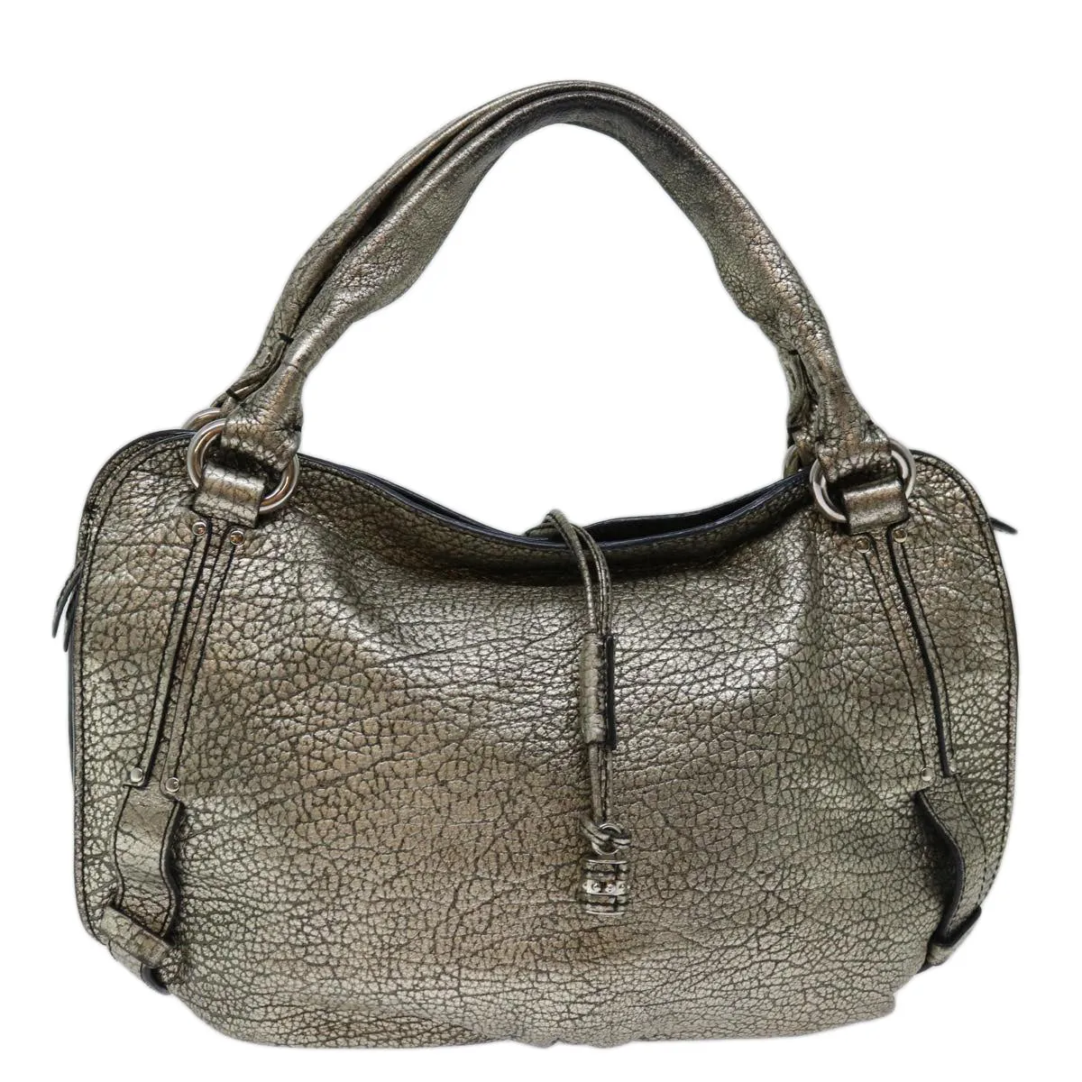 CELINE Hand Bag Leather Gold Auth 68608