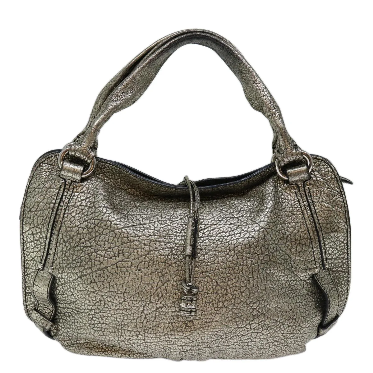 CELINE Hand Bag Leather Gold Auth 68608
