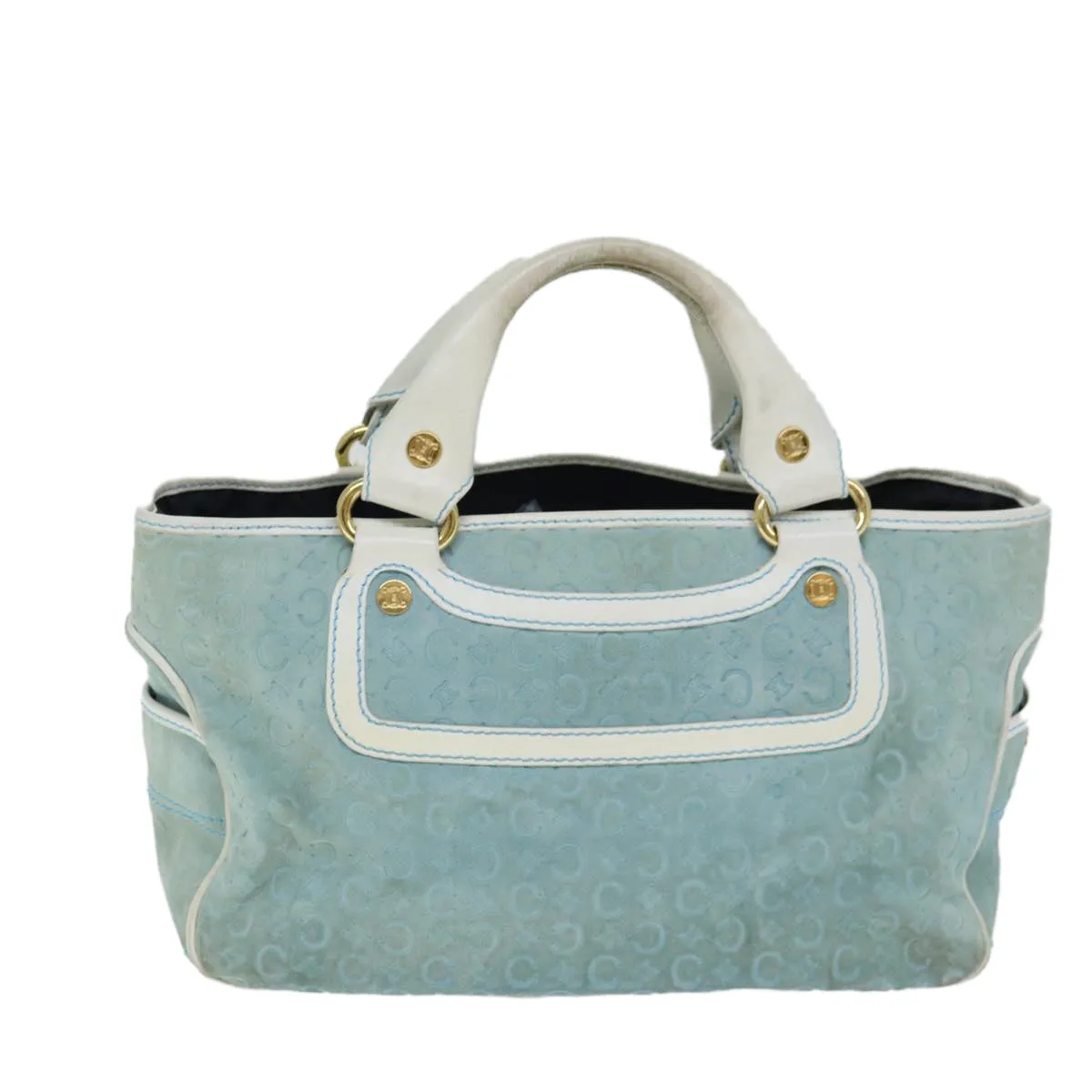 CELINE Hand Bag Suede Blue Auth 79185