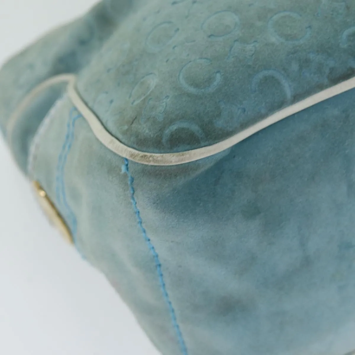 CELINE Hand Bag Suede Blue Auth 79185
