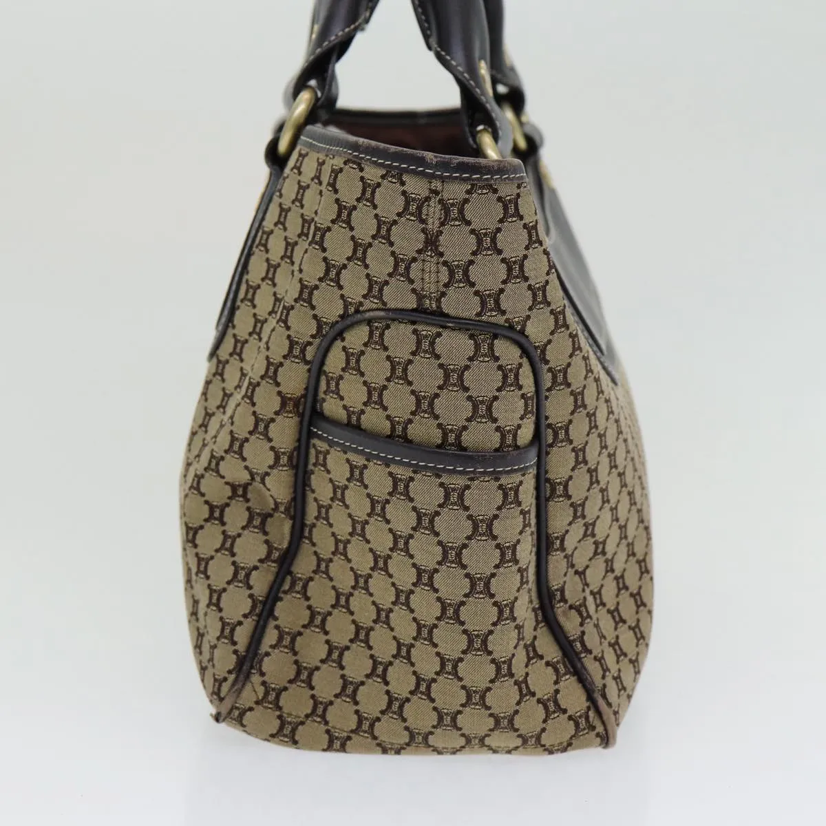 CELINE Macadam Canvas Hand Bag Beige Gold Auth 86725