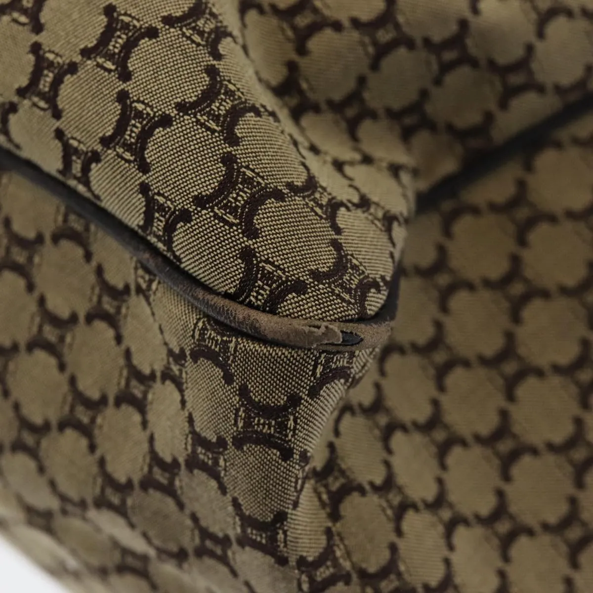 CELINE Macadam Canvas Hand Bag Beige Gold Auth 86725