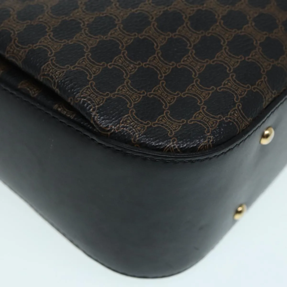 CELINE Macadam Canvas Hand Bag PVC Leather Black Gold Auth 87086