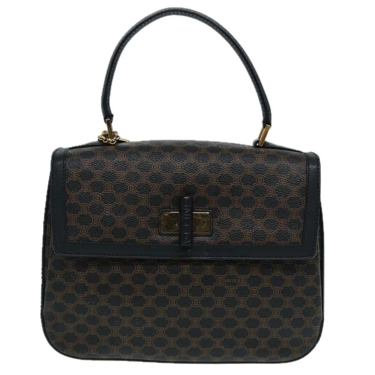 CELINE Macadam Canvas Hand Bag PVC Leather Black Gold Auth 87086