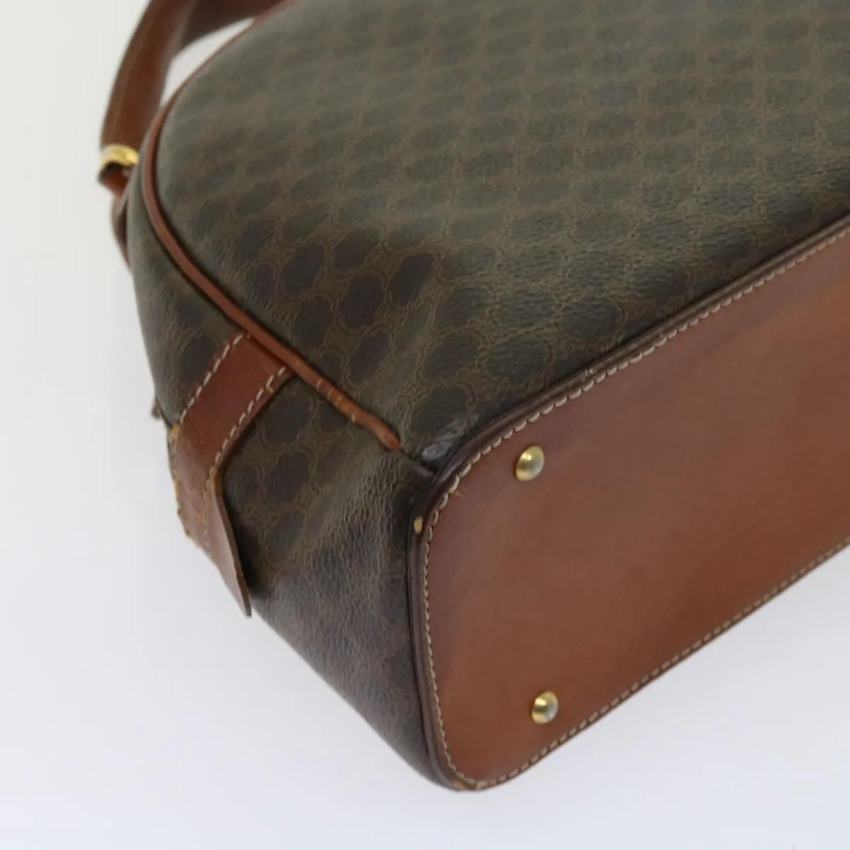 CELINE Macadam Canvas Hand Bag PVC Leather Brown Auth 63440