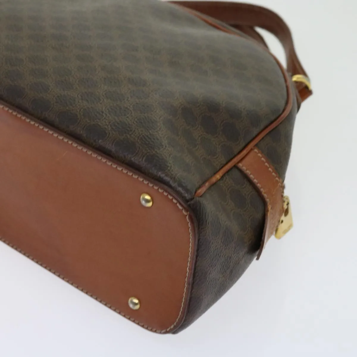CELINE Macadam Canvas Hand Bag PVC Leather Brown Auth 63440