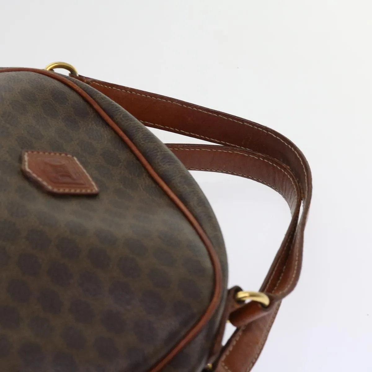 CELINE Macadam Canvas Hand Bag PVC Leather Brown Auth 63440