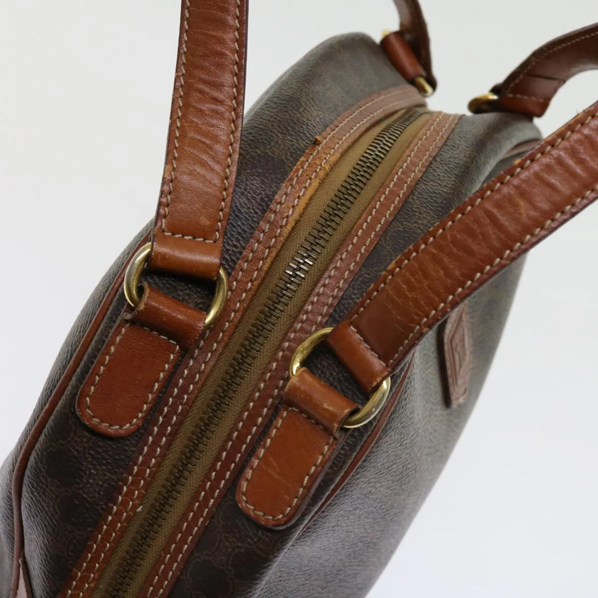 CELINE Macadam Canvas Hand Bag PVC Leather Brown Auth 63440