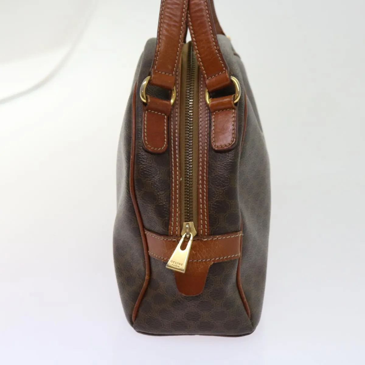 CELINE Macadam Canvas Hand Bag PVC Leather Brown Auth 63440