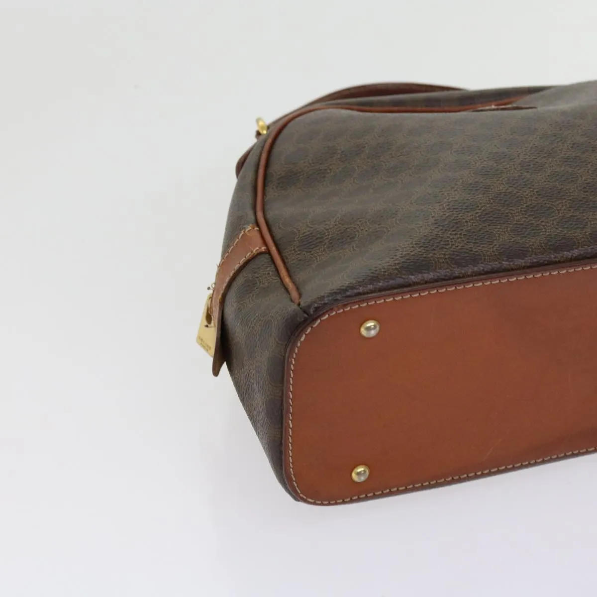 CELINE Macadam Canvas Hand Bag PVC Leather Brown Auth 63440