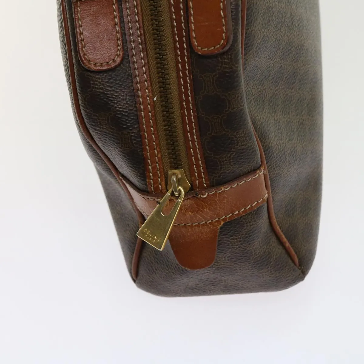 CELINE Macadam Canvas Hand Bag PVC Leather Brown Auth 63440