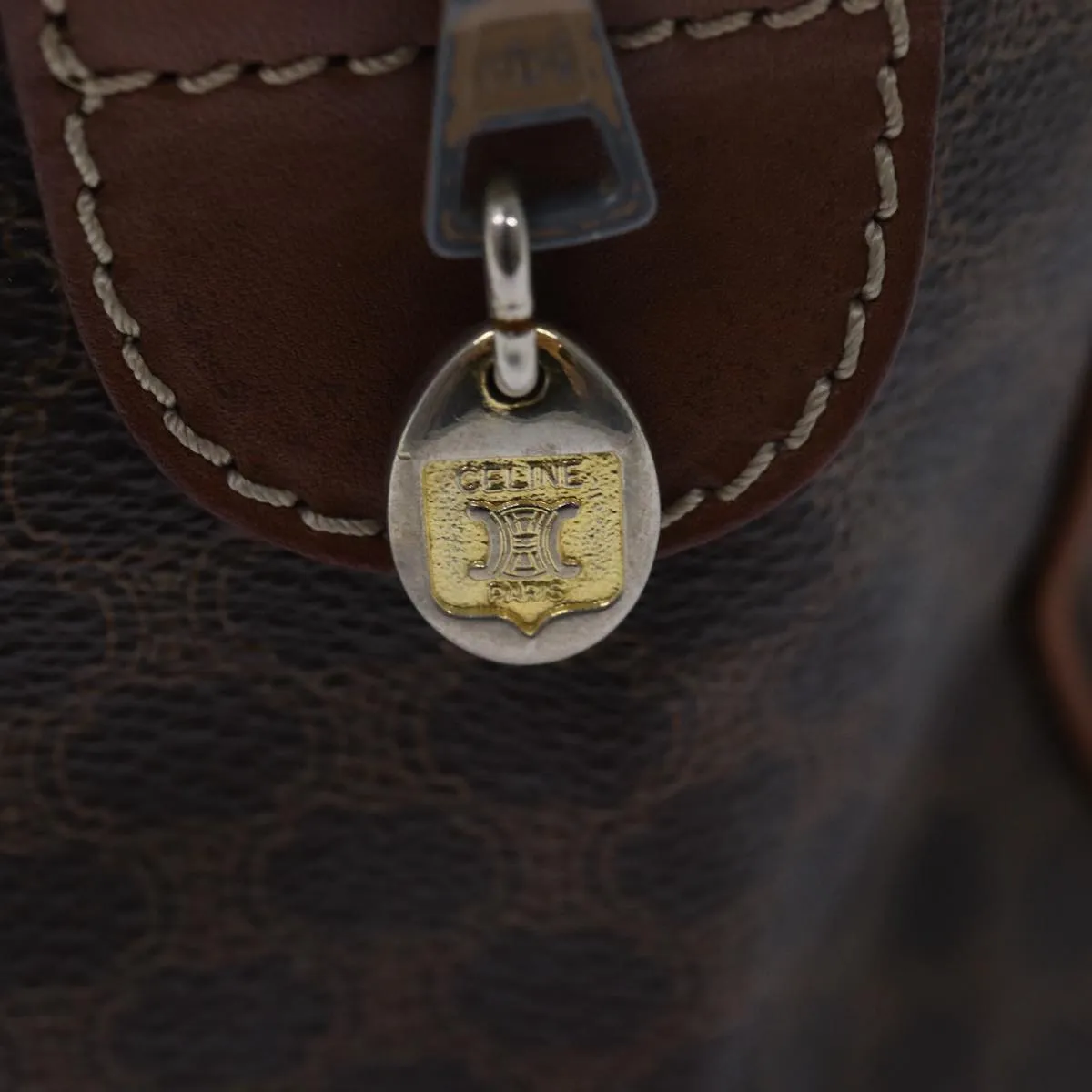 CELINE Macadam Canvas Hand Bag PVC Leather Brown Auth yk13269