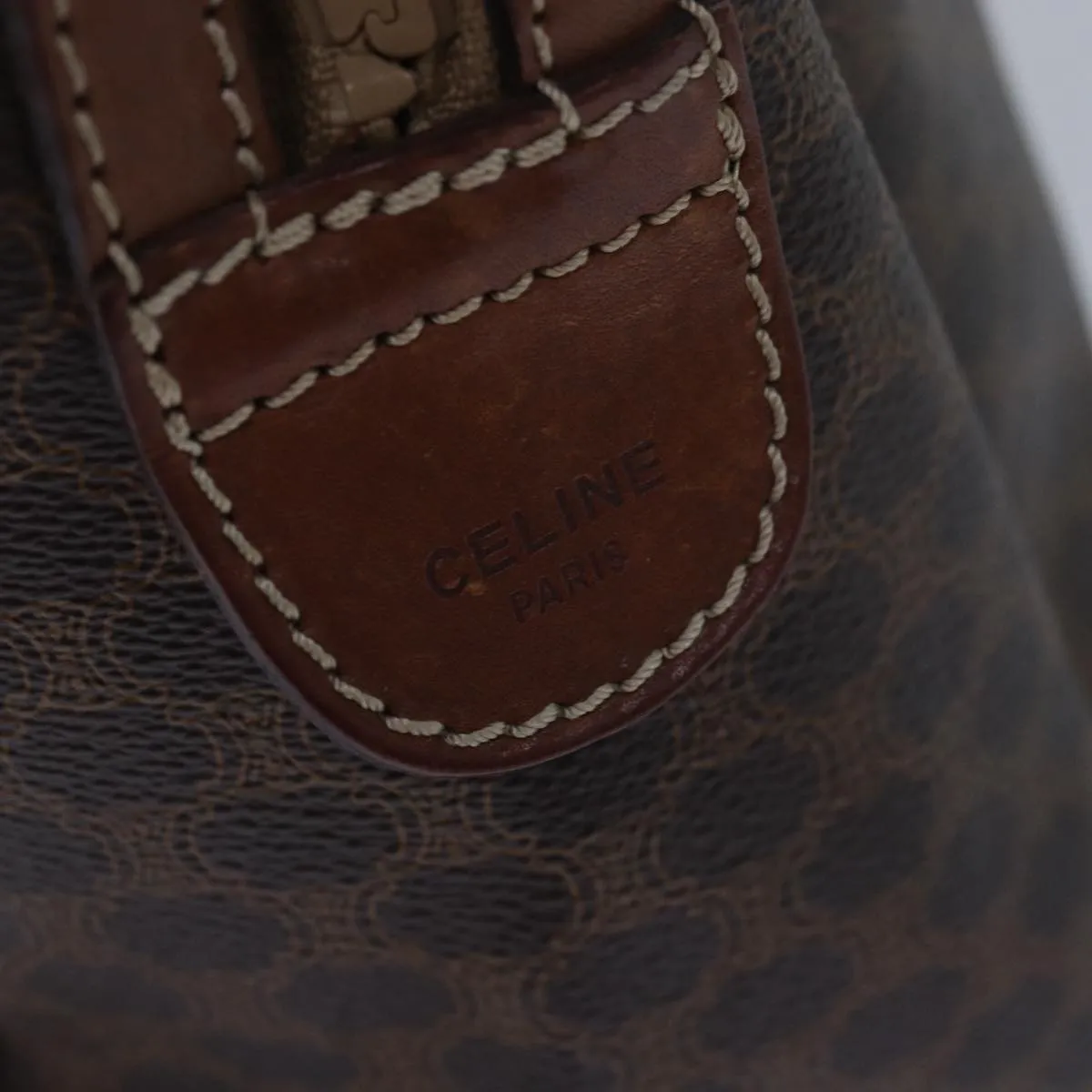 CELINE Macadam Canvas Hand Bag PVC Leather Brown Auth yk13269
