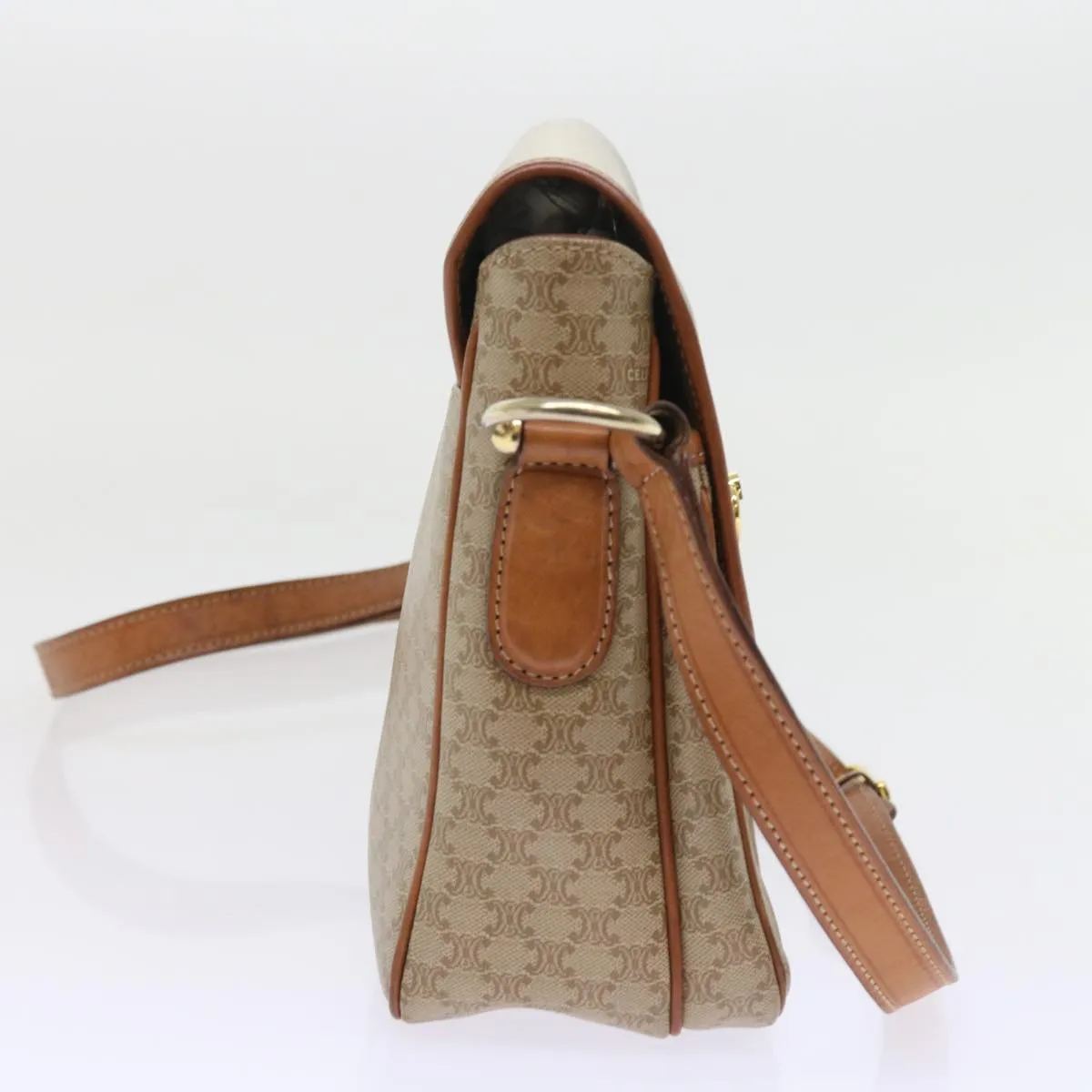 CELINE Macadam Canvas Shoulder Bag Beige Auth 56679