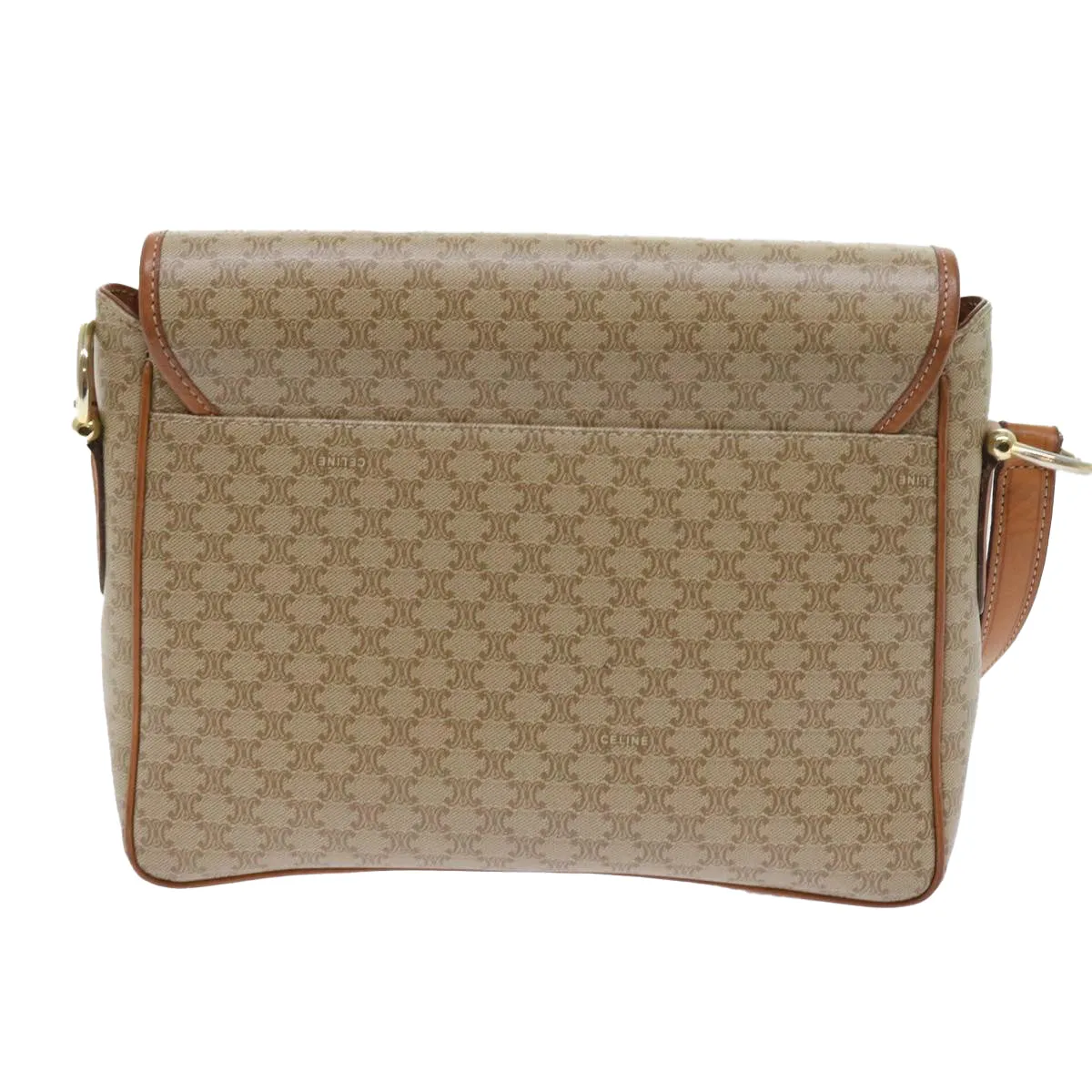 CELINE Macadam Canvas Shoulder Bag Beige Auth 56679