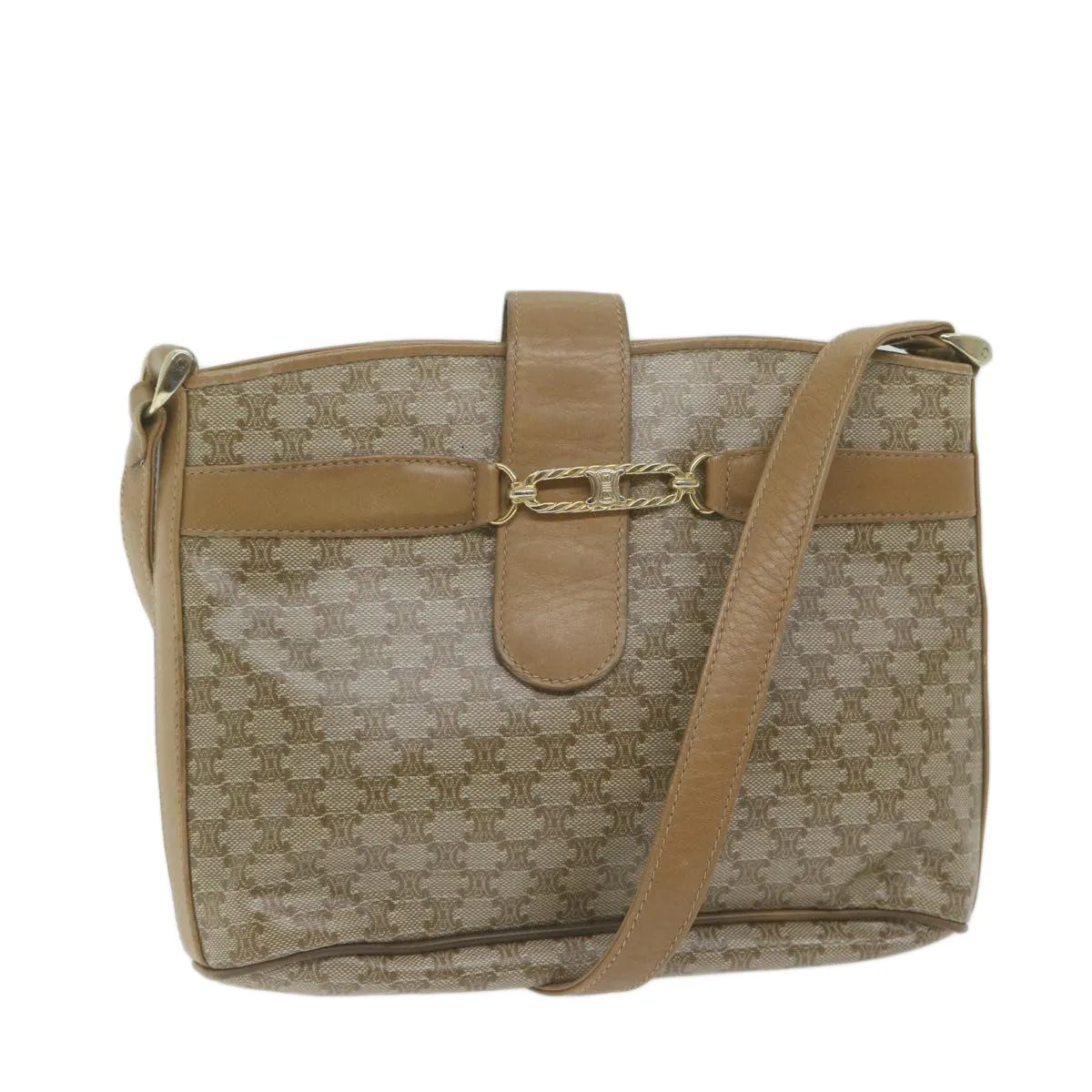 CELINE Macadam Canvas Shoulder Bag Beige Auth 65870