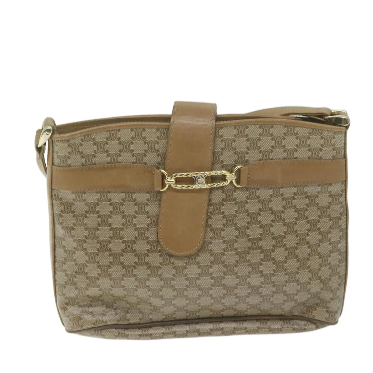 CELINE Macadam Canvas Shoulder Bag Beige Auth 65870