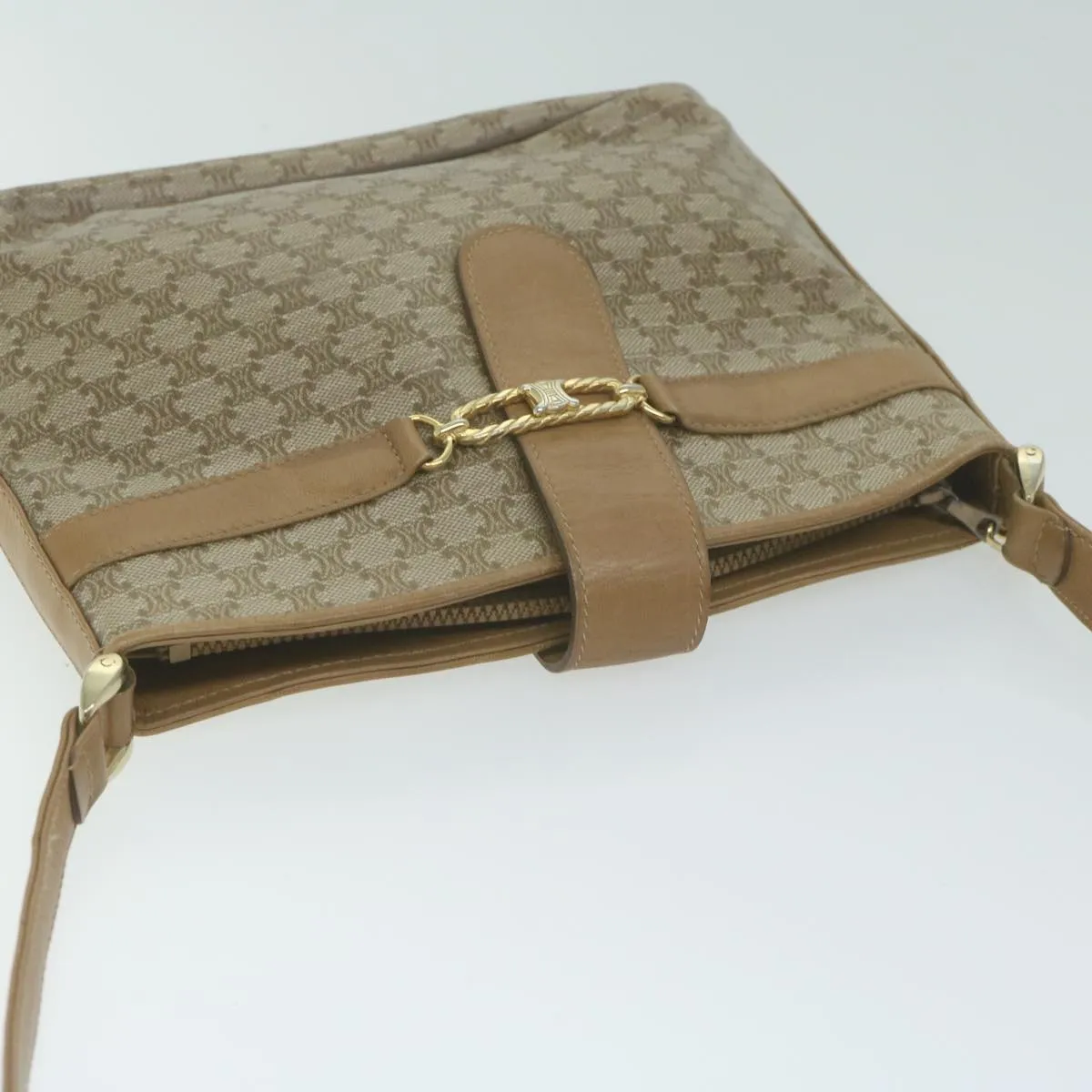CELINE Macadam Canvas Shoulder Bag Beige Auth 65870