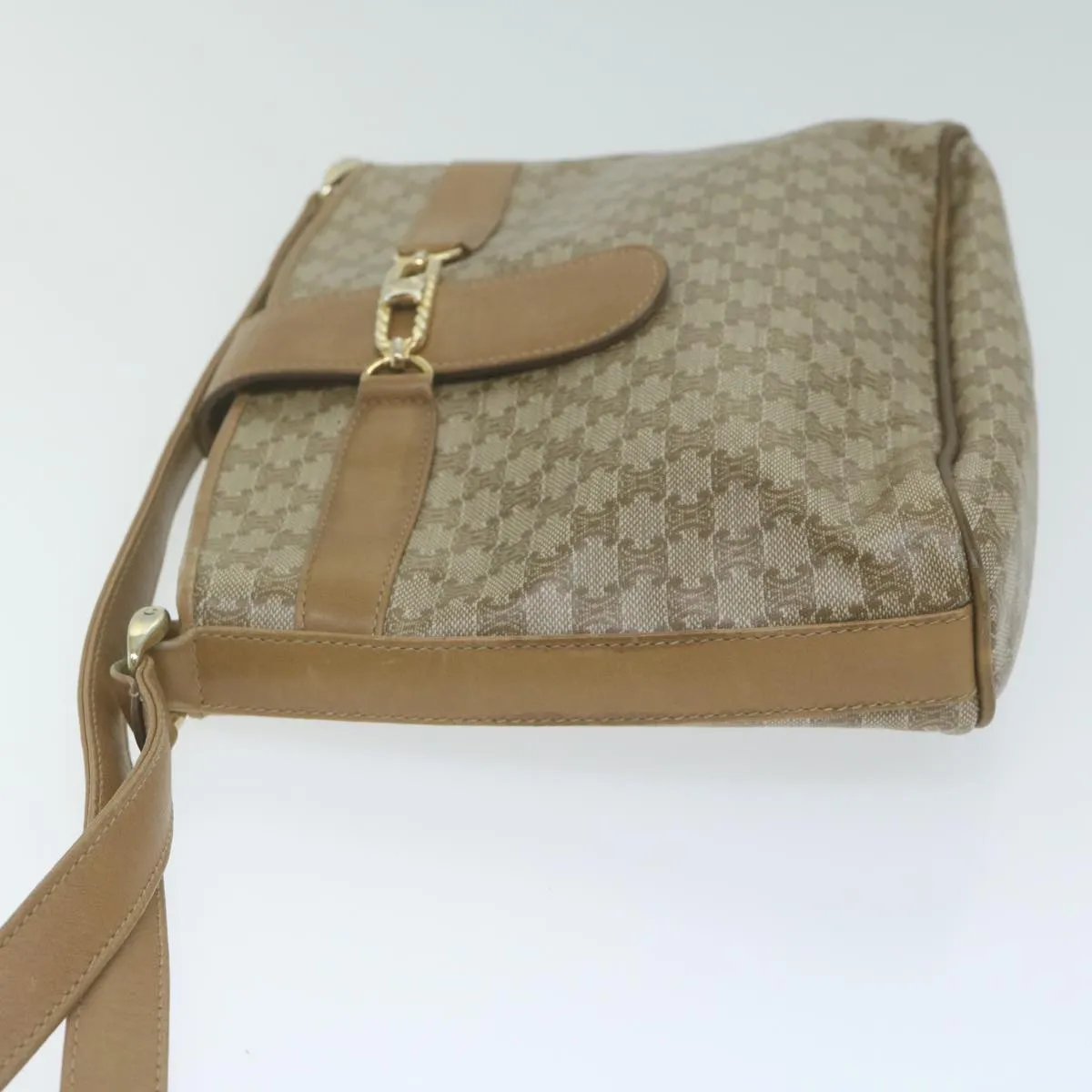 CELINE Macadam Canvas Shoulder Bag Beige Auth 65870
