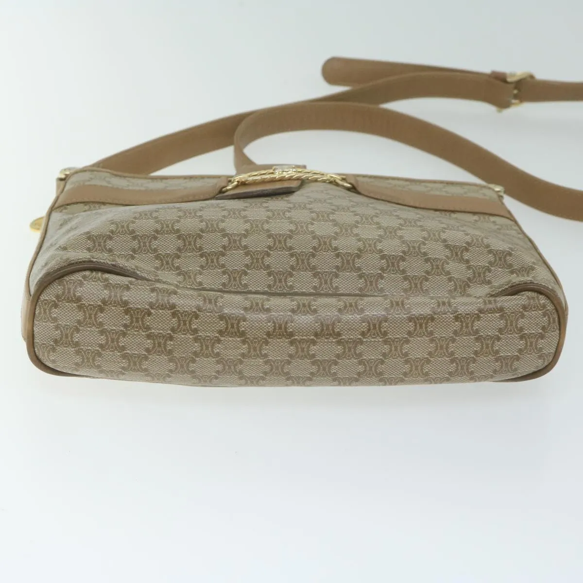 CELINE Macadam Canvas Shoulder Bag Beige Auth 65870